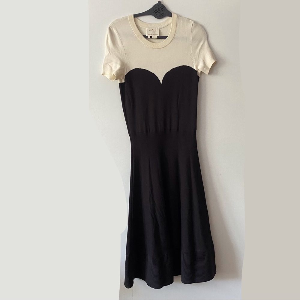 Kate Spade Black Cream Color Block Heart Sweater Dress
